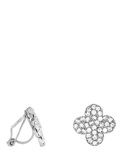 Jon Richard Pave Clover Clip Earrings, Silver