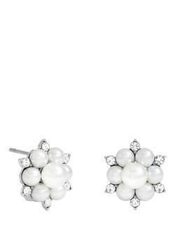 Jon Richard Crystal and Pearl Snowflake Clip On Earrings, Silver, Silver