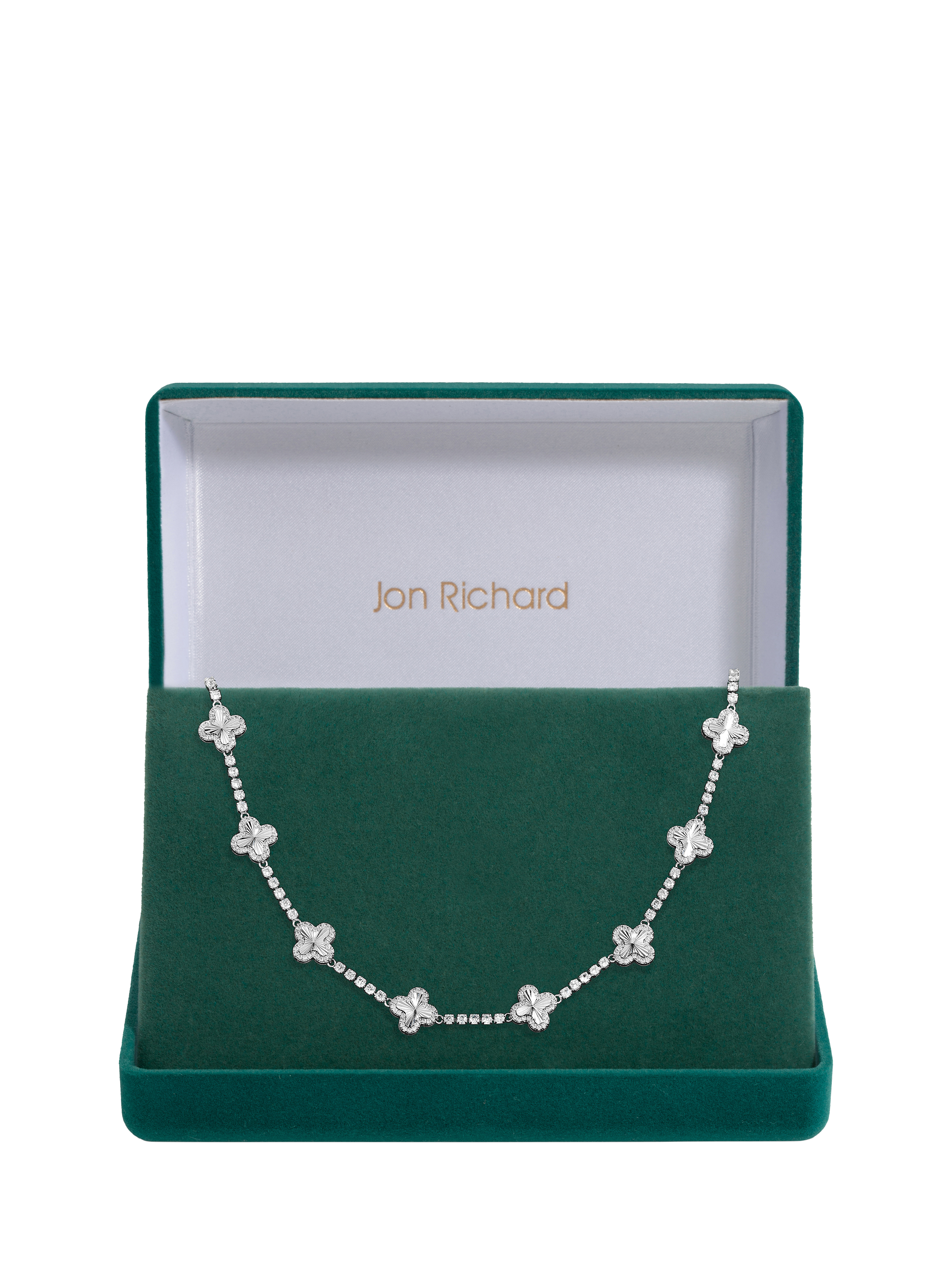 Product image 2 of 4, which shows Jon Richard Diamond Cut Station Clover Necklace