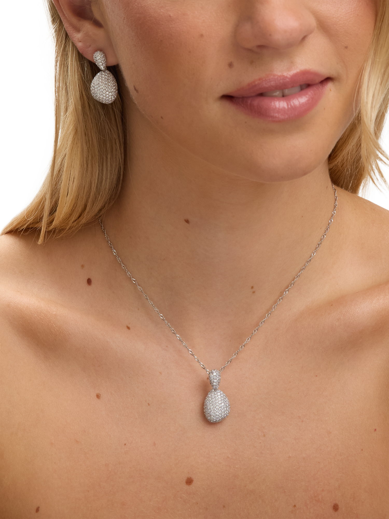 Product image 3 of 4, which shows Jon Richard Cubic Zirconia Drop Dome Pendant, Silver