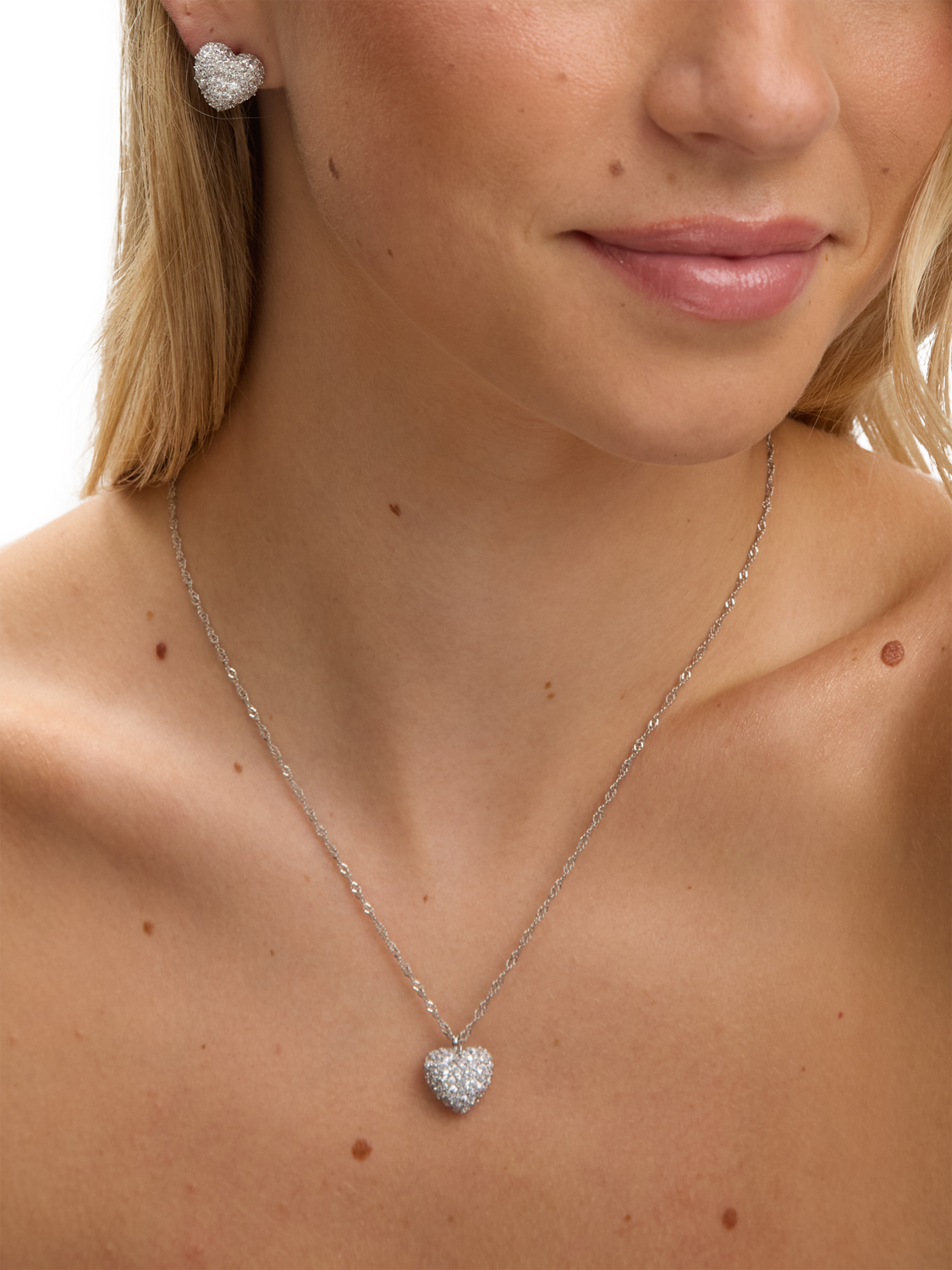 Product image 3 of 4, which shows Jon Richard Pave Heart Pendant, Silver