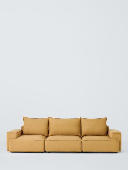 John Lewis Border Grand 4 Seater Sofa, Dark Leg, Relaxed Linen Ochre