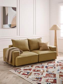 John Lewis Border Large 3 Seater Sofa, Dark Leg - view 2, Relaxed Linen Ochre