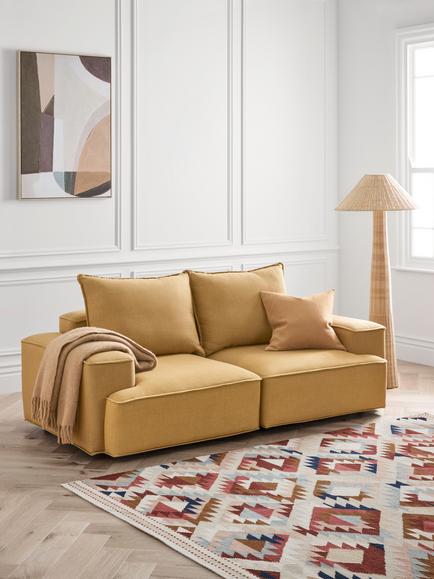 John Lewis Border Large 3 Seater Sofa, Dark Leg - view 2, Relaxed Linen Ochre