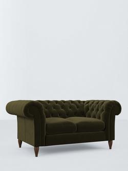 John Lewis Cromwell Small 2 Seater Leather Sofa, Dark Leg, Plush Velvet Dark Khaki, Plush Velvet Dark Khaki