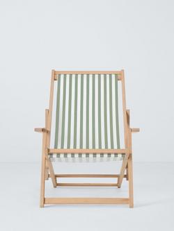 John Lewis Eucalyptus Wood Deck Chair Frame & Striped Sling, Natural/Green - view 2, 