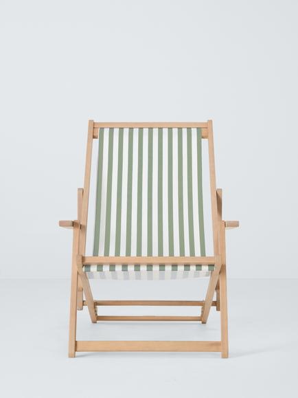 John Lewis Eucalyptus Wood Deck Chair Frame & Striped Sling, Natural/Navy - view 2, Green