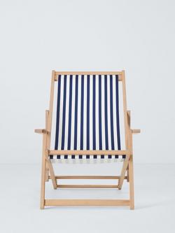John Lewis Eucalyptus Wood Deck Chair Frame & Striped Sling, Natural/Navy - view 2, 