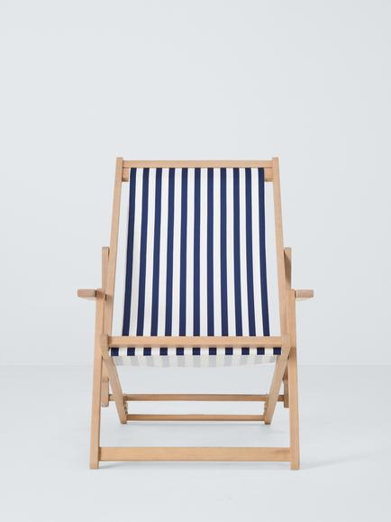 John Lewis Eucalyptus Wood Deck Chair Frame & Striped Sling, Natural/Navy - view 2, Navy