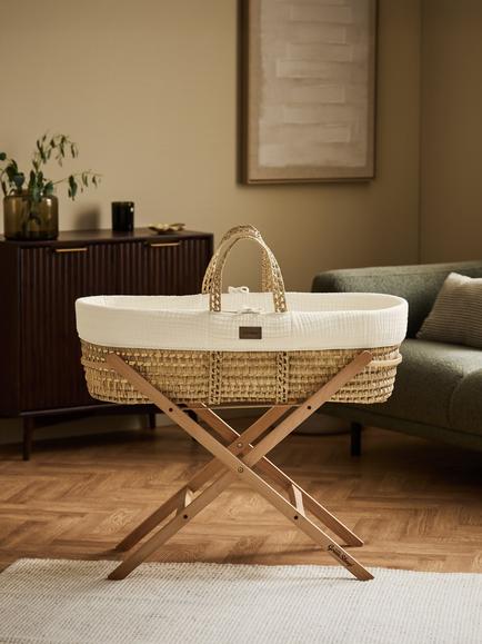 The Little Green Sheep Muslin Moses Basket, Ecru