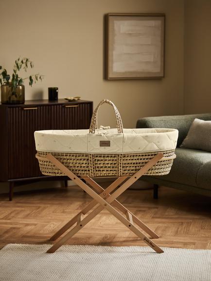 The Little Green Sheep Qulited Moses Basket, Floral, Floral