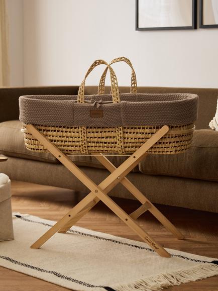 The Little Green Sheep Wheat Knit Moses Basket, Cocoa