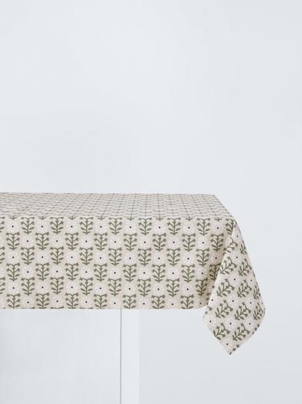 John Lewis Aria Floral Oilcloth Tablecloth Fabric, Natural, Natural