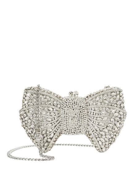 Dune London Enchant Embellished Bow Clutch Bag, Silver, Silver