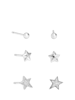 Simply Silver Cubic Zirconia Celestial Stud Earrings, Pack of 3, Silver, Silver