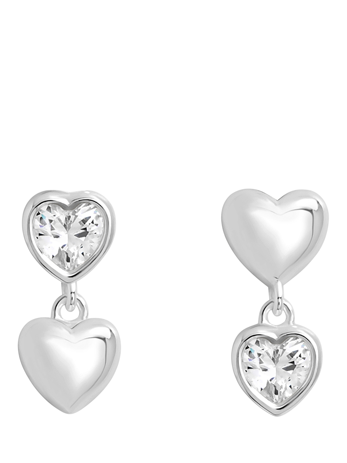Product image 1 of 4, which shows Simply Silver Cubic Zirconia Double Heart Drop Earrings, Silver