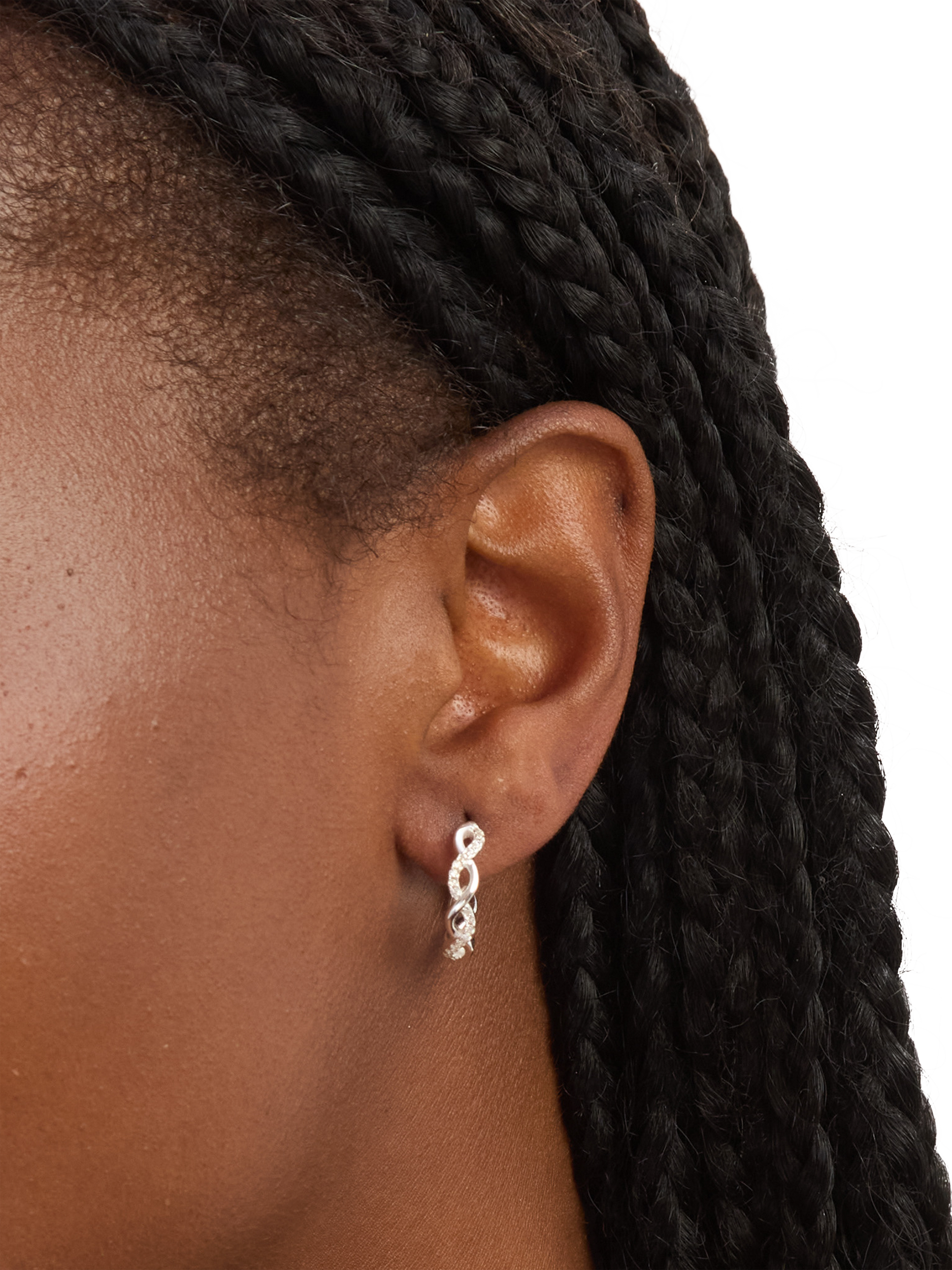 Product image 2 of 5, which shows Simply Silver Cubic Zirconia Infinity Hoop Earrings, Silver
