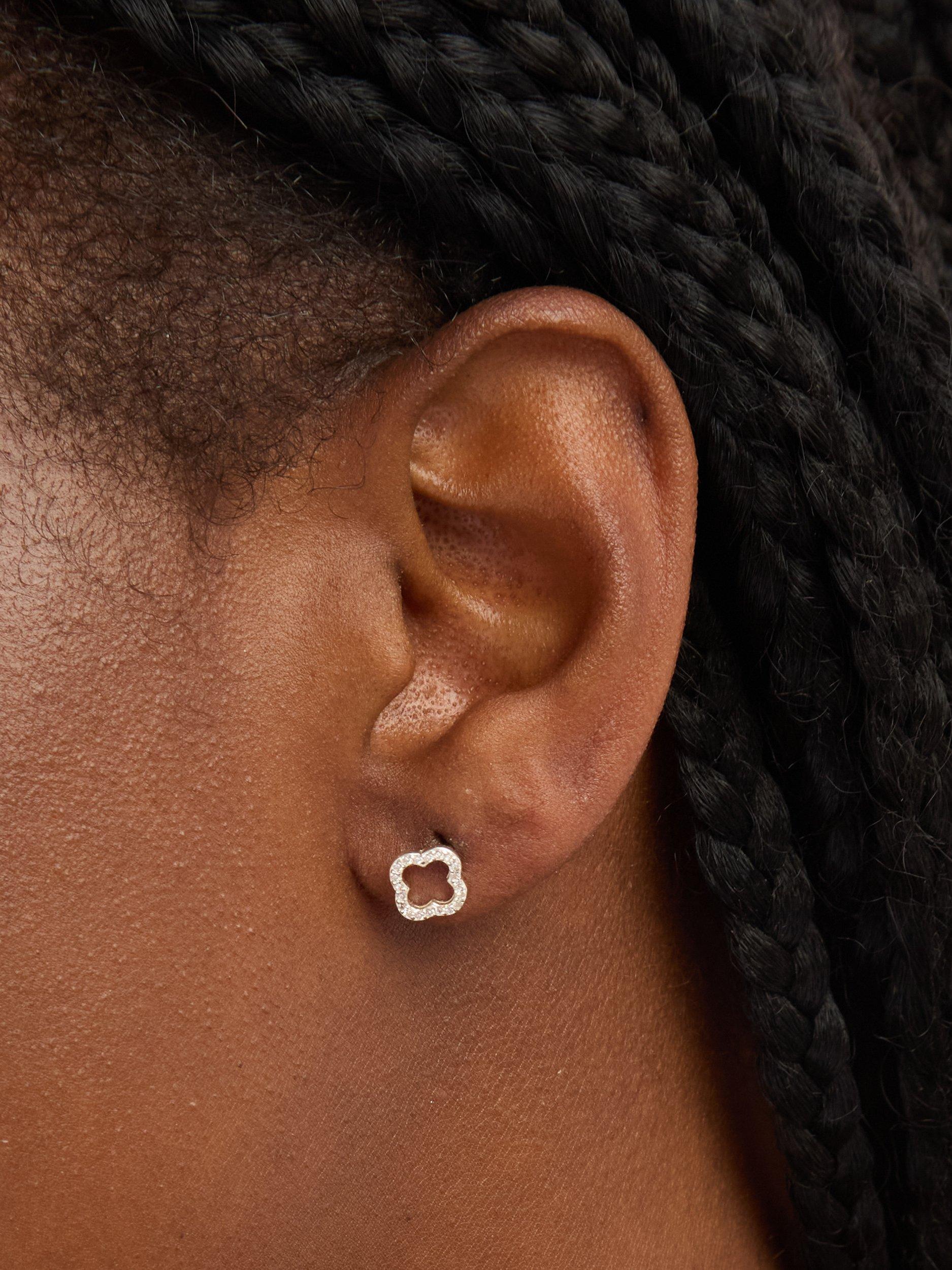 Product image 3 of 4, which shows Simply Silver 925 Cubic Zirconia Open Clover Stud Earrings Gift Cracker