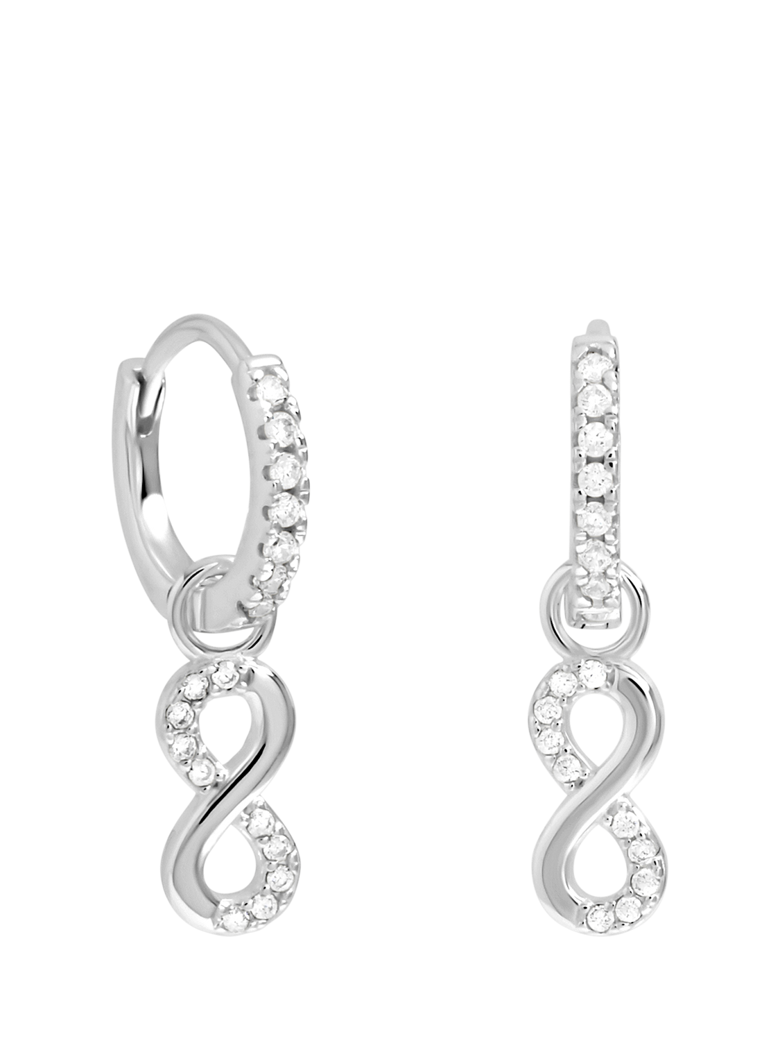 Product image 1 of 4, which shows Simply Silver Pave Infinity Charm Hoop Earrings, Silver