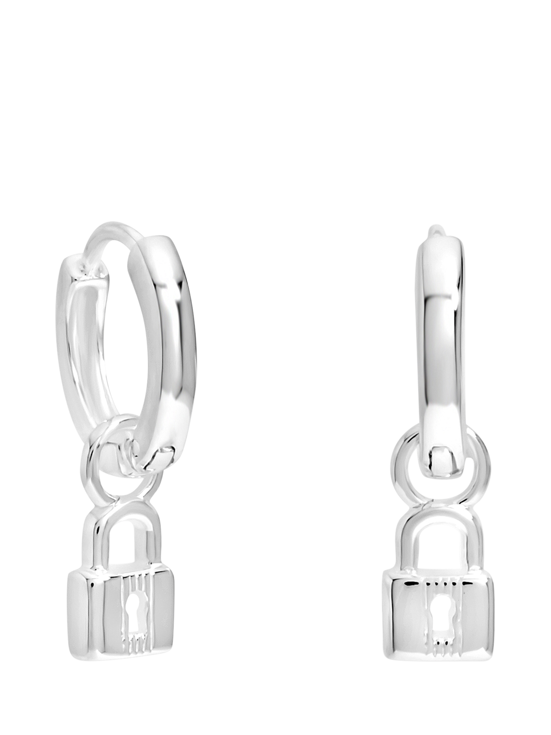 Product image 1 of 3, which shows Simply Silver Polished Padlock Hoop Earrings