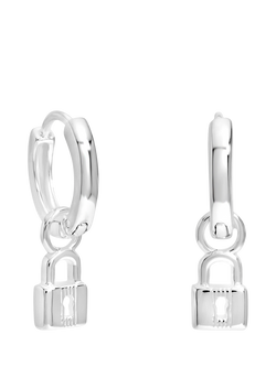 Simply Silver Polished Padlock Hoop Earrings, Silver
