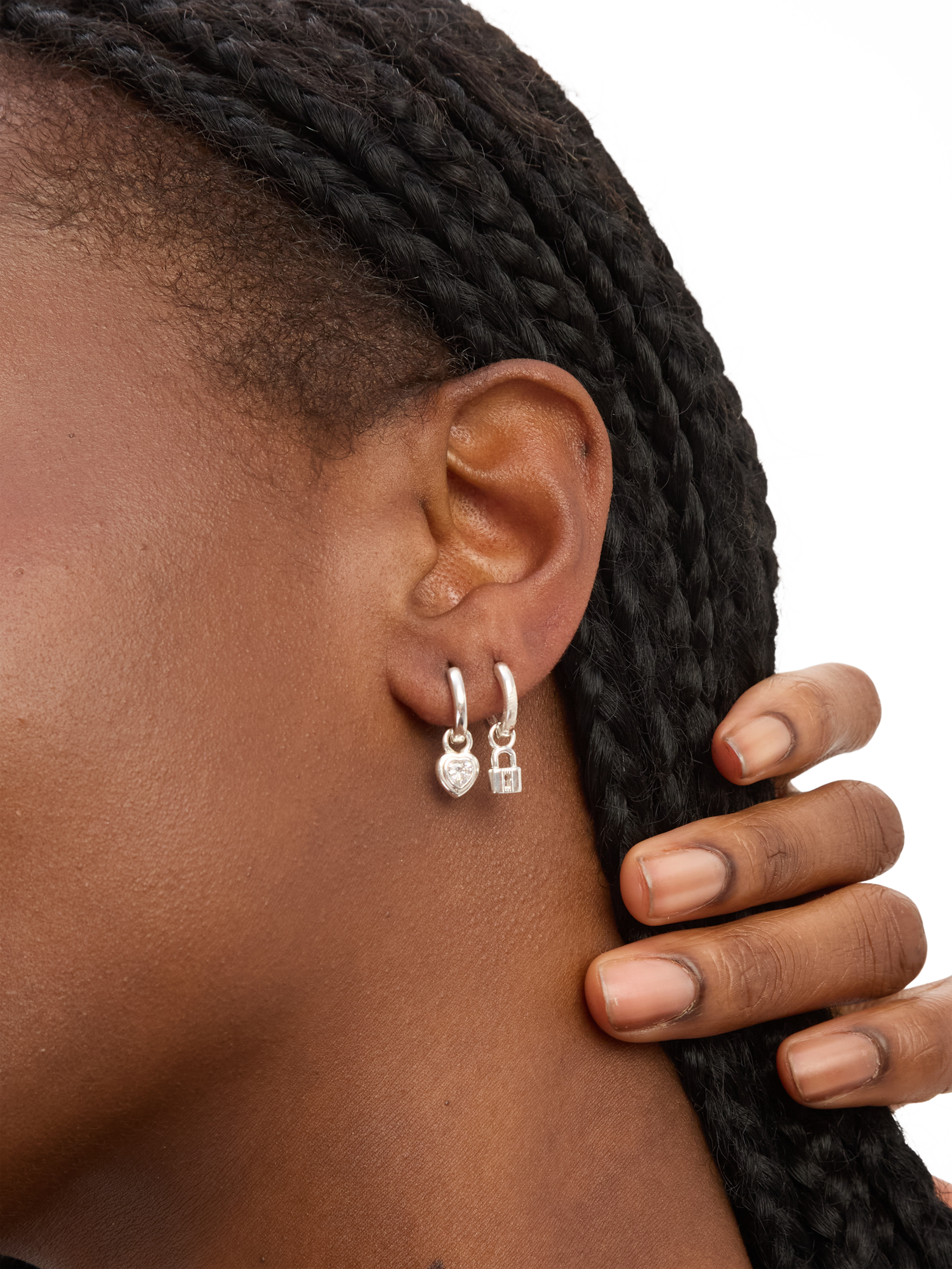 Product image 3 of 3, which shows Simply Silver Polished Padlock Hoop Earrings