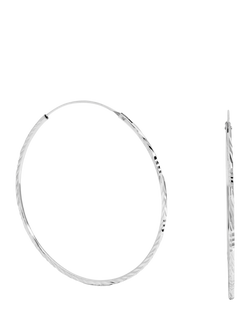 Simply Silver Polished Diamond Cut Sleeper Hoop Earrings, Silver