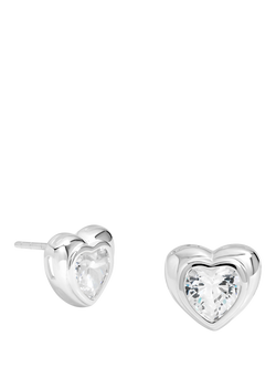 Simply Silver Sterling Silver 925 Polished Cubic Zirconia Centre Heart Stud Earrings, Silver