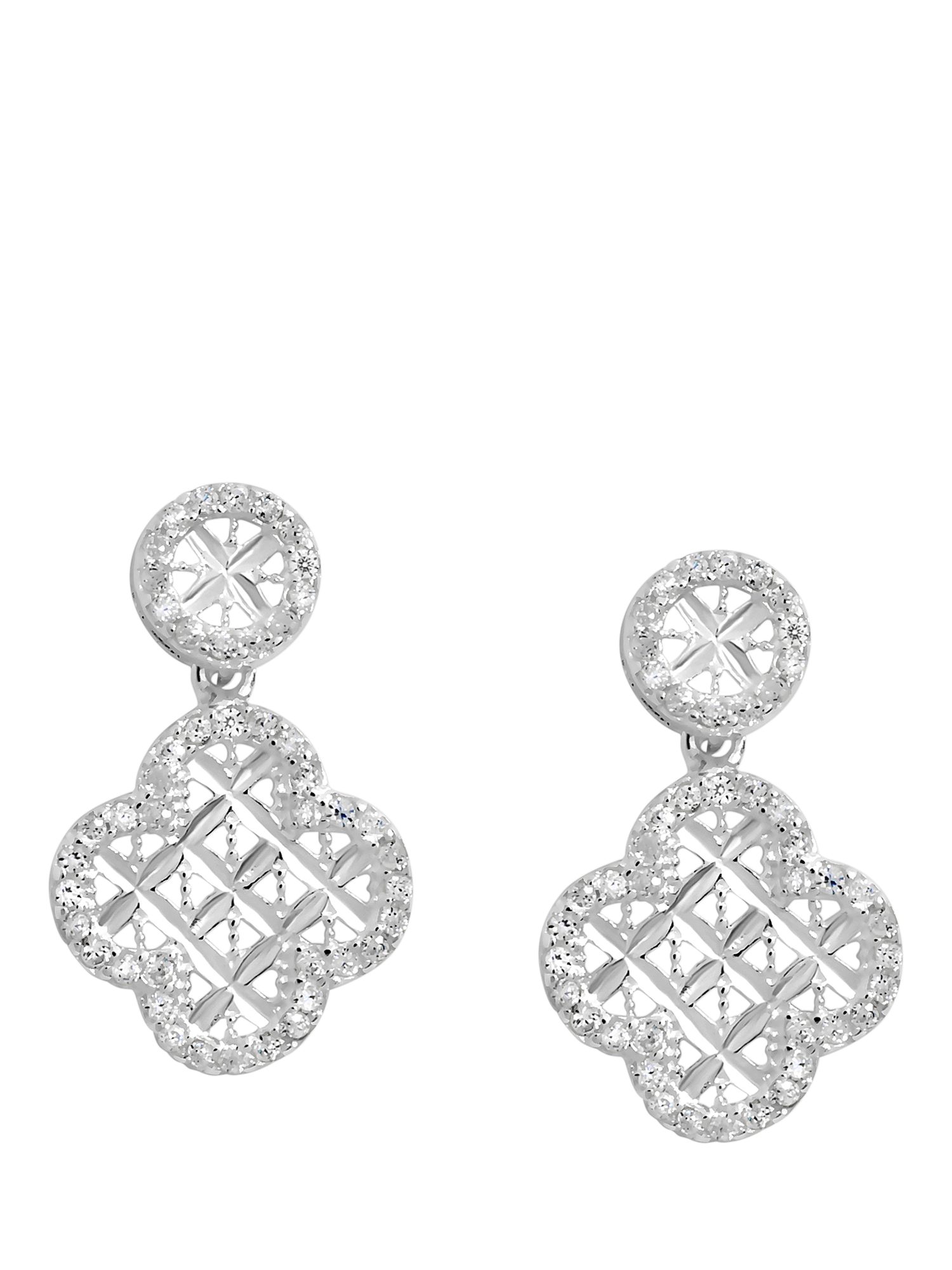 Product image 1 of 2, which shows Simply Silver Sterling Silver 925 Textured Double Drop Clover Earrings