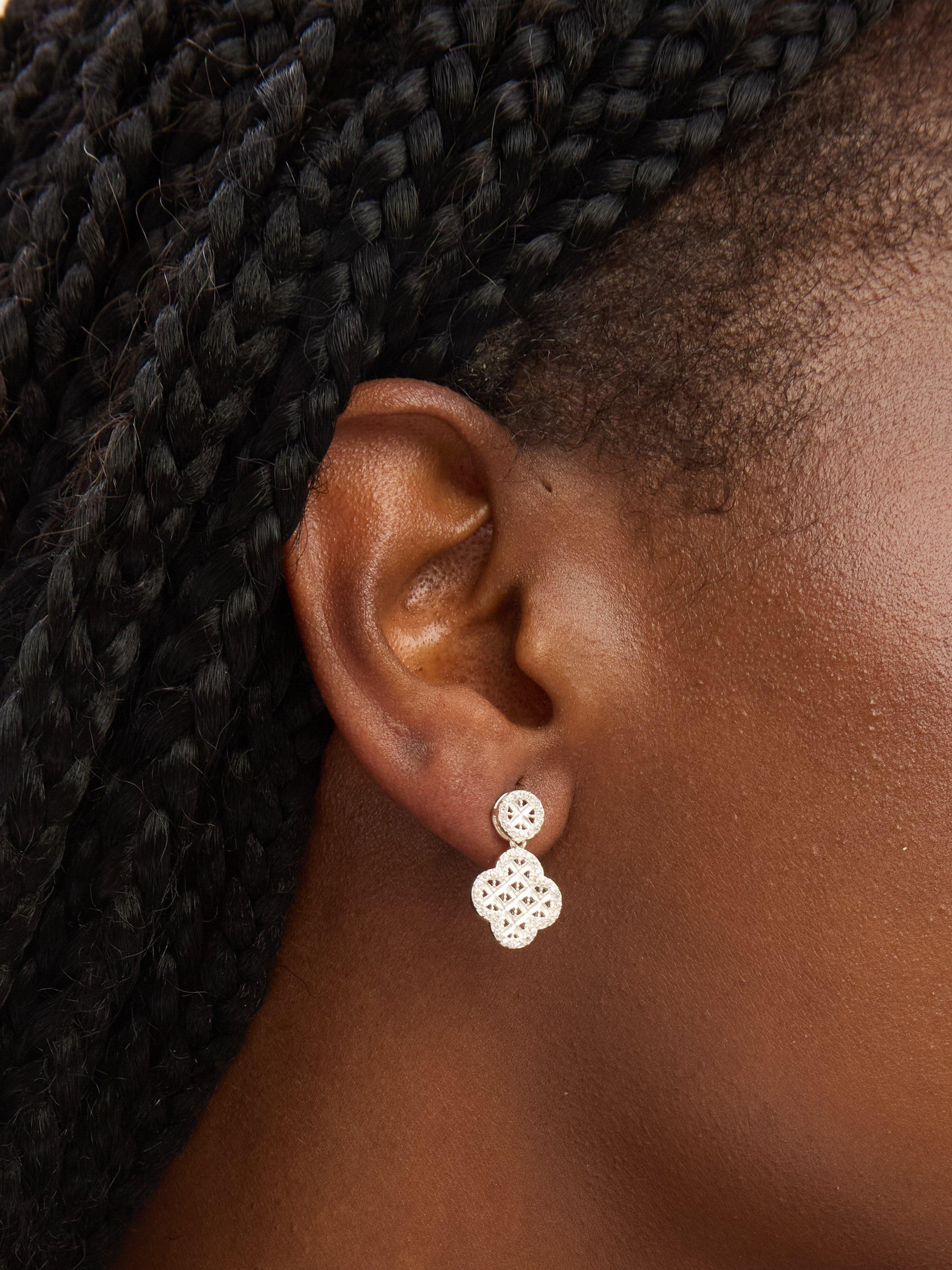 Product image 2 of 2, which shows Simply Silver Sterling Silver 925 Textured Double Drop Clover Earrings
