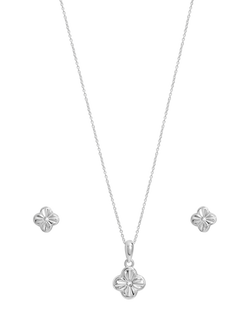 Simply Silver Diamond Cut Clover Stud Earrings and Necklace Set, Silver, Silver