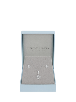 Simply Silver Diamond Cut Clover Stud Earrings and Necklace Set, Silver - view 2, Silver
