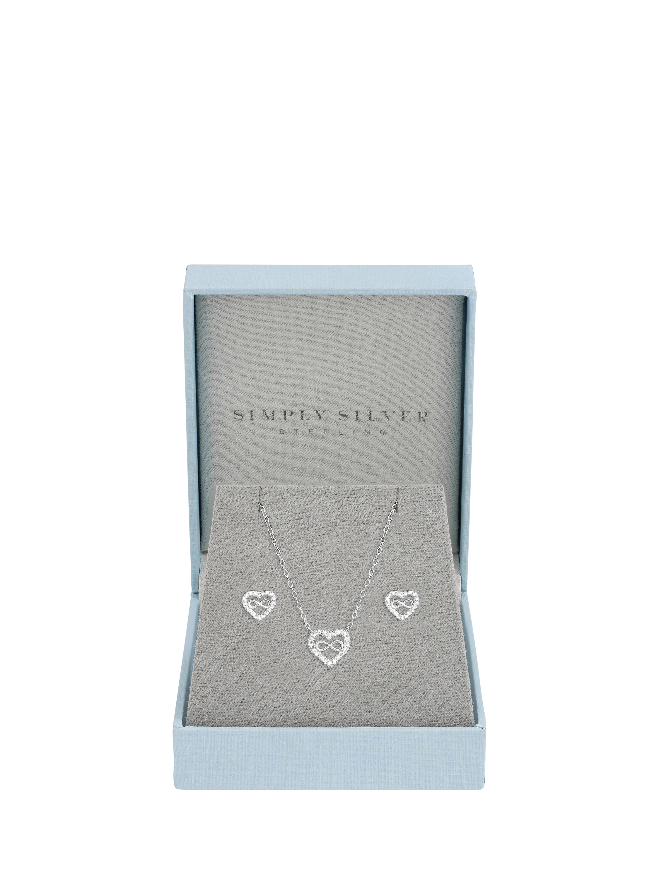 Product image 1 of 4, which shows Simply Silver Sterling Silver 925 Pave Heart and Infinity Set - Gift Boxed