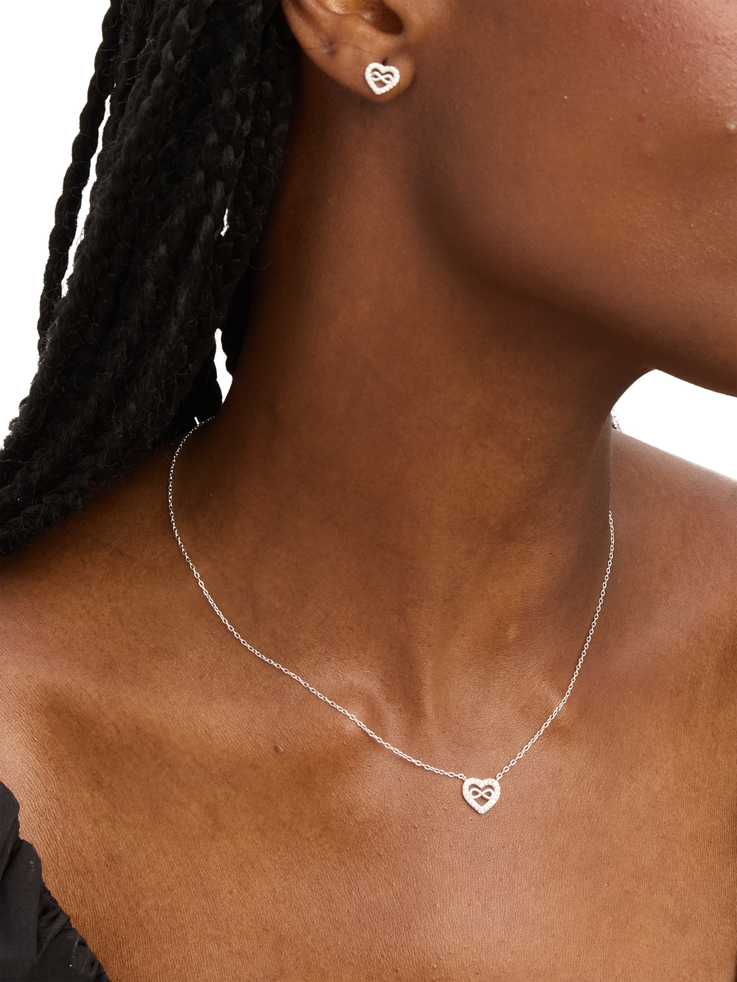 Product image 3 of 4, which shows Simply Silver Sterling Silver 925 Pave Heart and Infinity Set - Gift Boxed