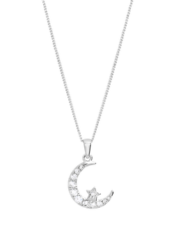 Simply Silver Cubic Zirconia Crescent Pendant Necklace, Silver, Silver