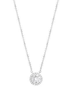 Simply Silver Cubic Zirconia Halo Pendant Necklace, Silver, Silver