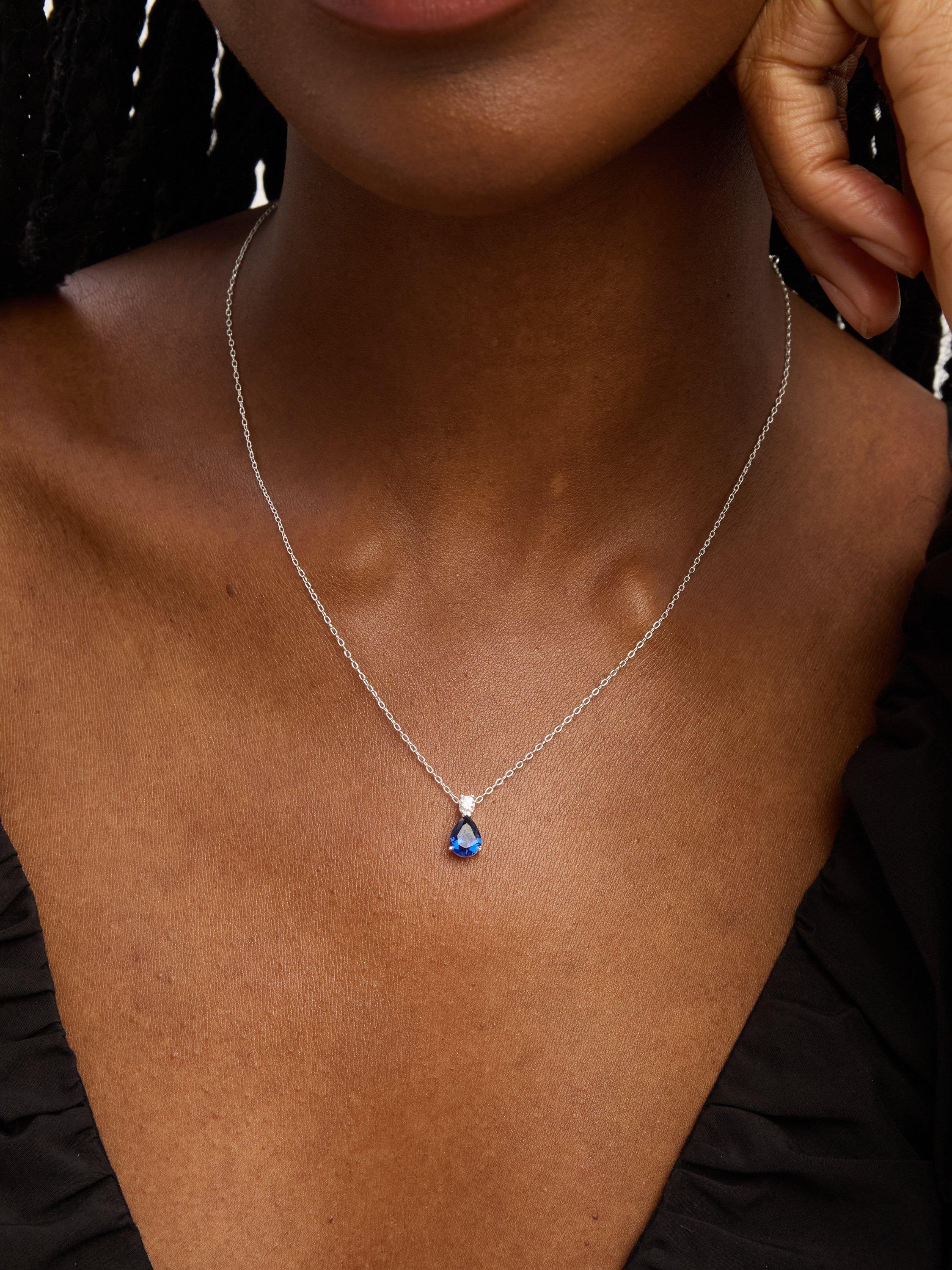 Product image 3 of 4, which shows Simply Silver Cubic Zirconia Sapphire Pendant