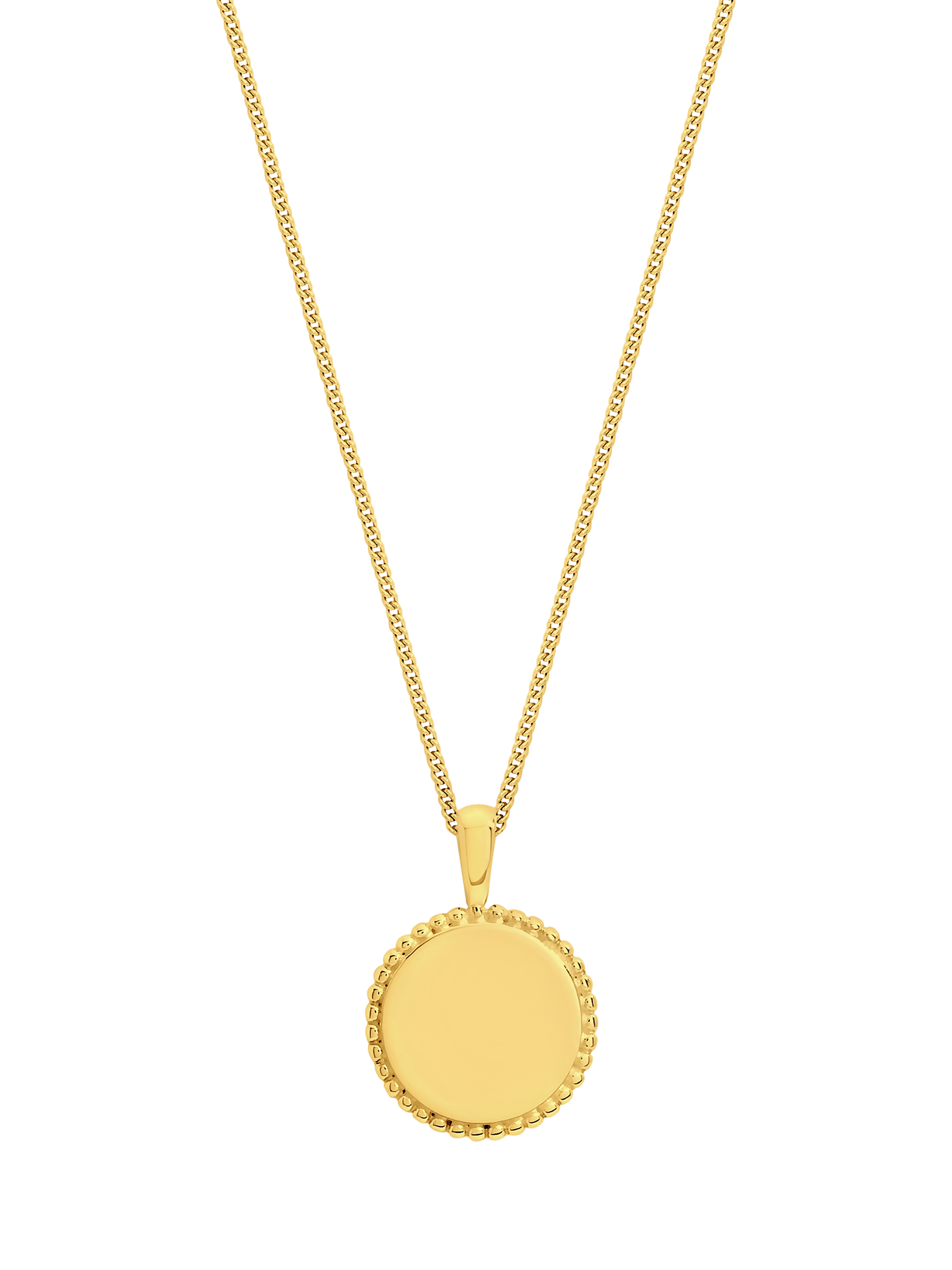 Product image 1 of 2, which shows Simply Silver Beaded Edge Disc Pendant Necklace, Gold