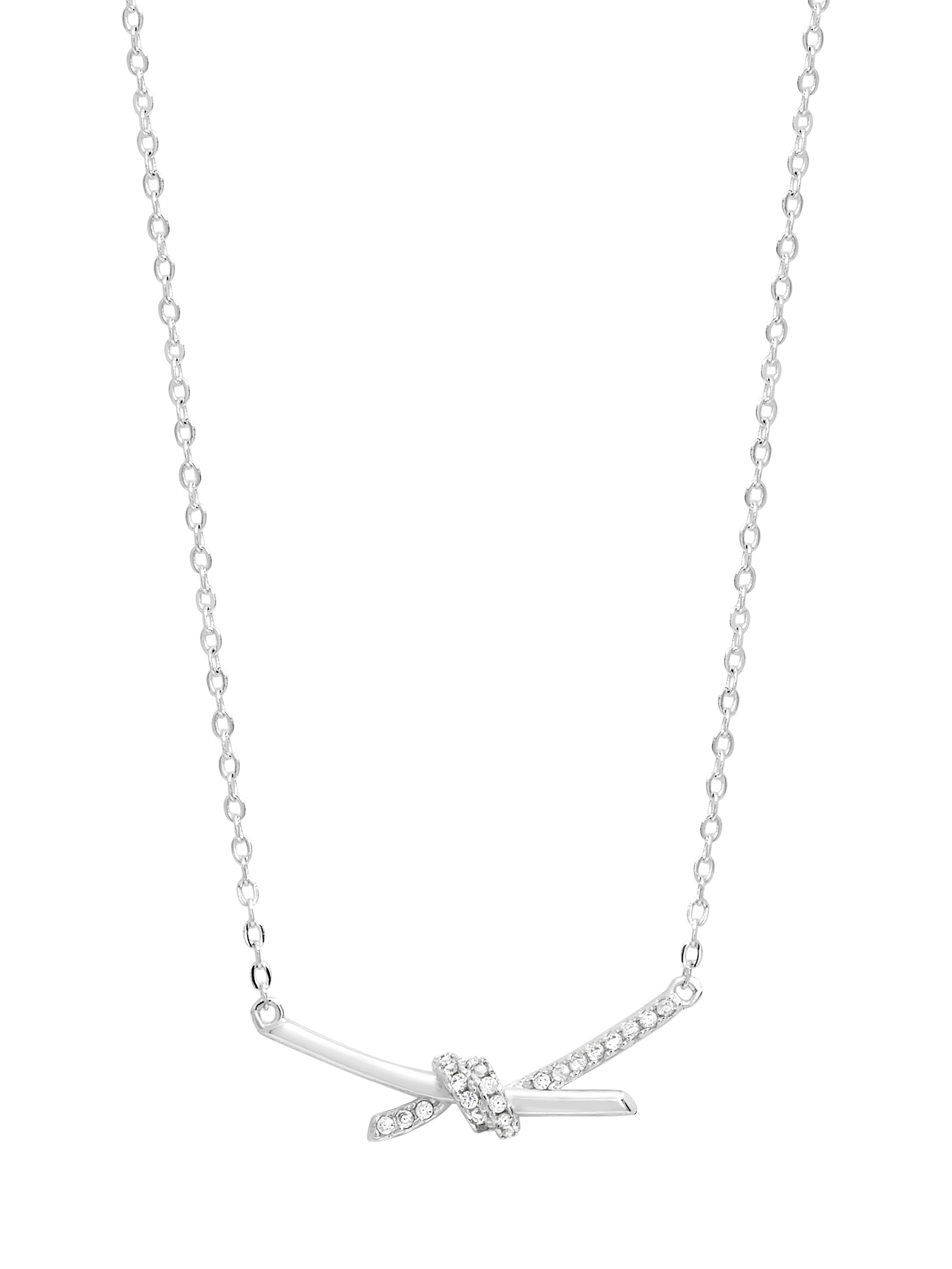 Product image 1 of 5, which shows Simply Silver Polished Pave Love Knot Necklace