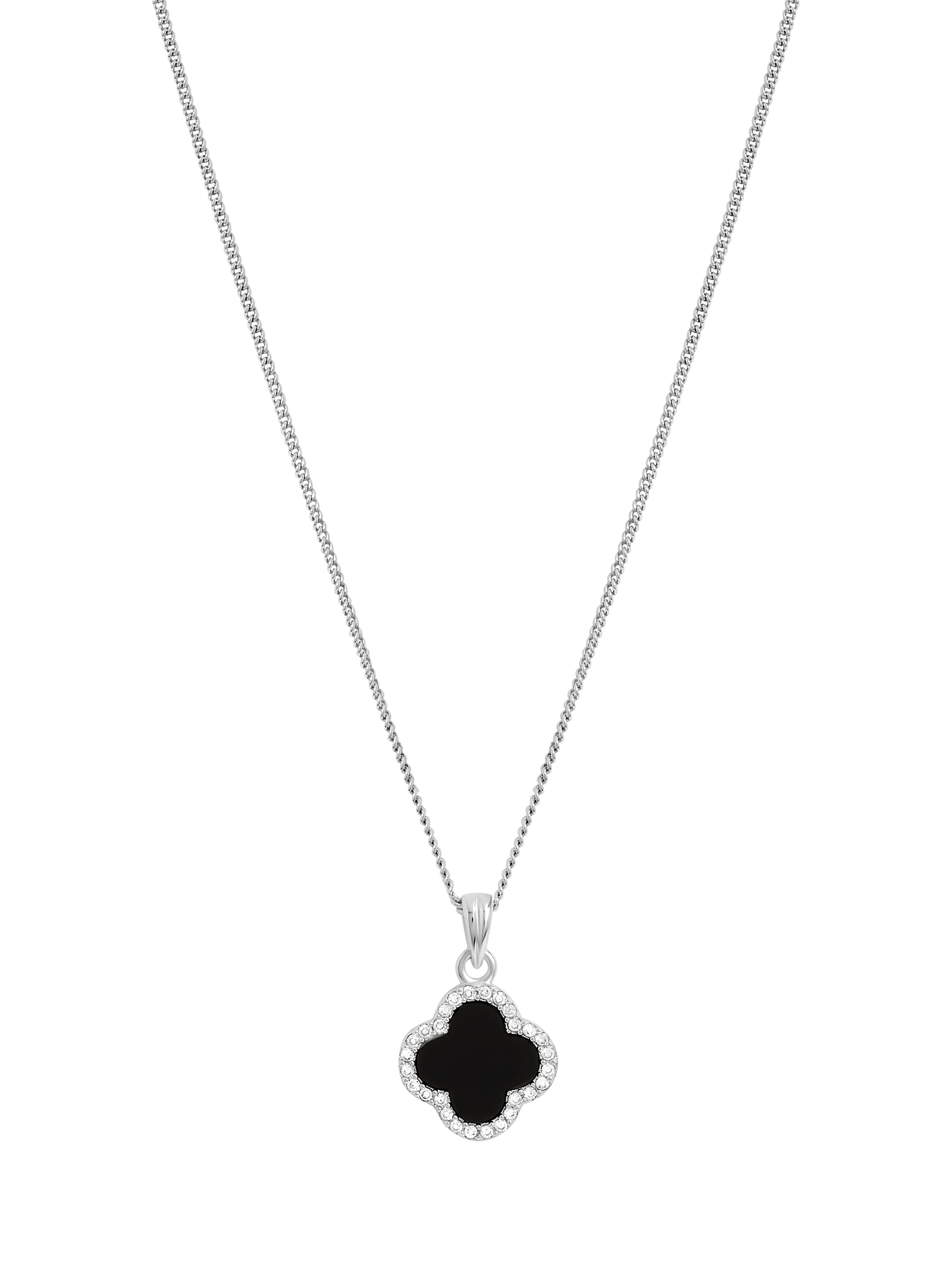 Product image 1 of 4, which shows Simply Silver Pave Jet Clover Pendant
