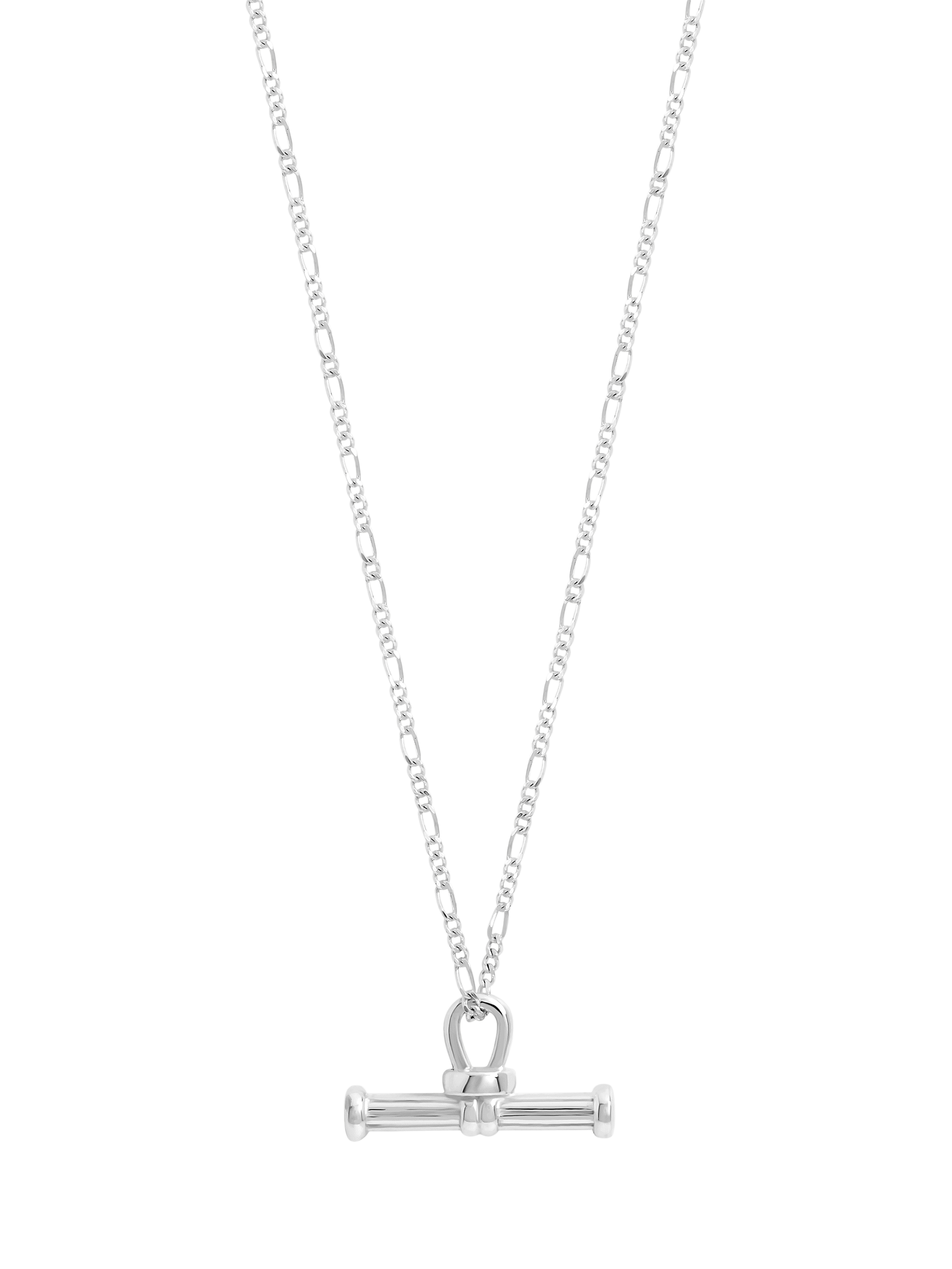 Product image 1 of 4, which shows Simply Silver Polished Textured T-Bar Necklace