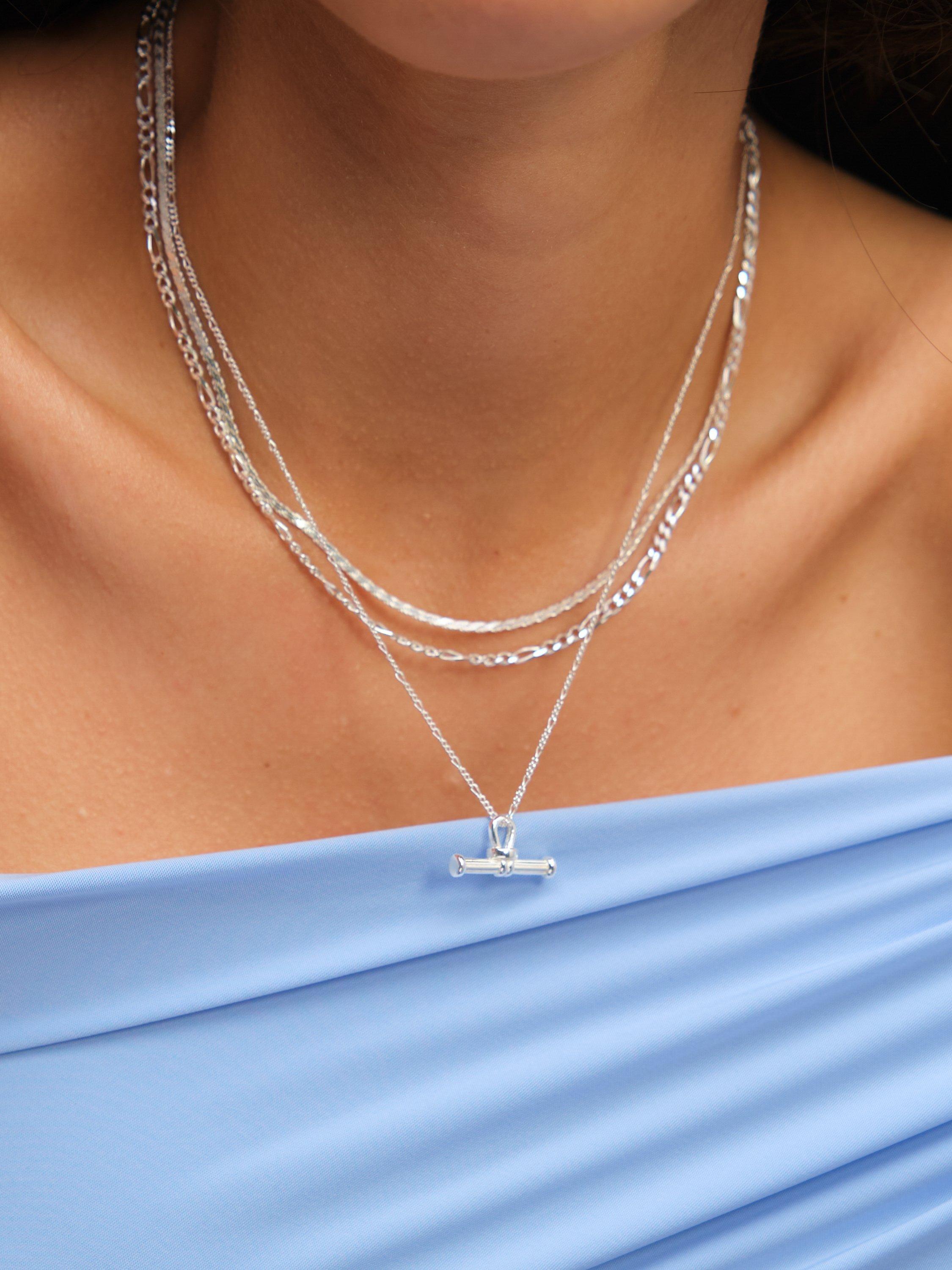Product image 2 of 4, which shows Simply Silver Polished Textured T-Bar Necklace
