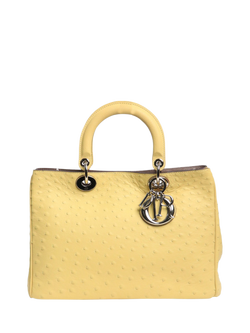 Pre-loved Christian Dior 2013 Ostrich Leather Diorissimo 2-Way Bag, Yellow, Yellow