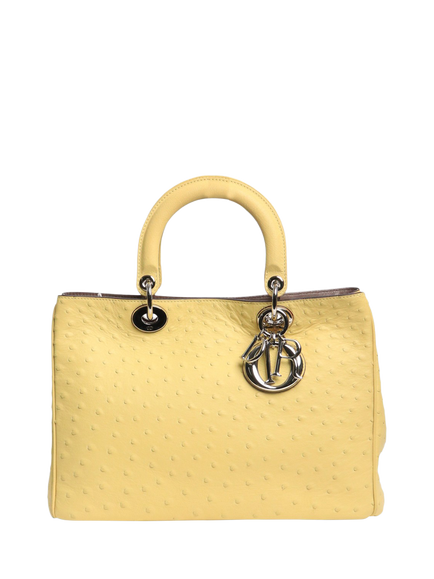 Pre-loved Christian Dior 2013 Ostrich Leather Diorissimo 2-Way Bag, Yellow, Yellow