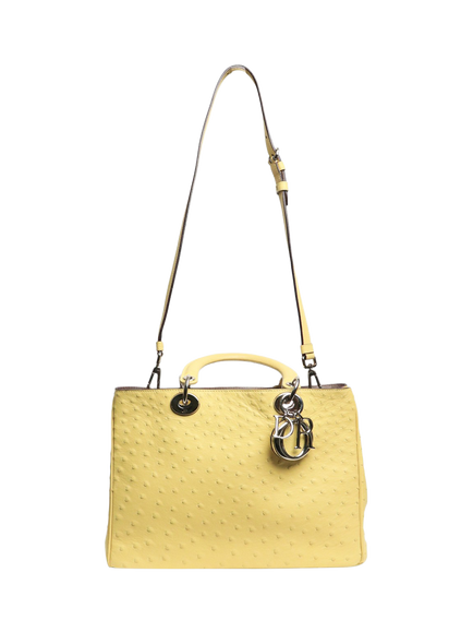 Pre-loved Christian Dior 2013 Ostrich Leather Diorissimo 2-Way Bag, Yellow - view 2, Yellow