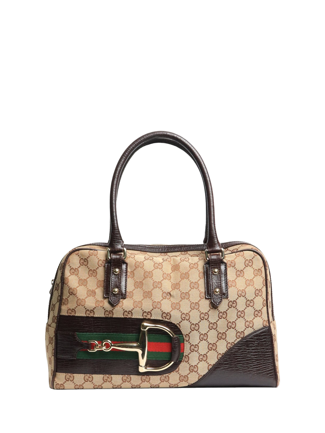 Product image 1 of 10, which shows Pre-loved GUCCI Hasler Rabbit GG Canvas Top Handle Bag, Brown/Multi