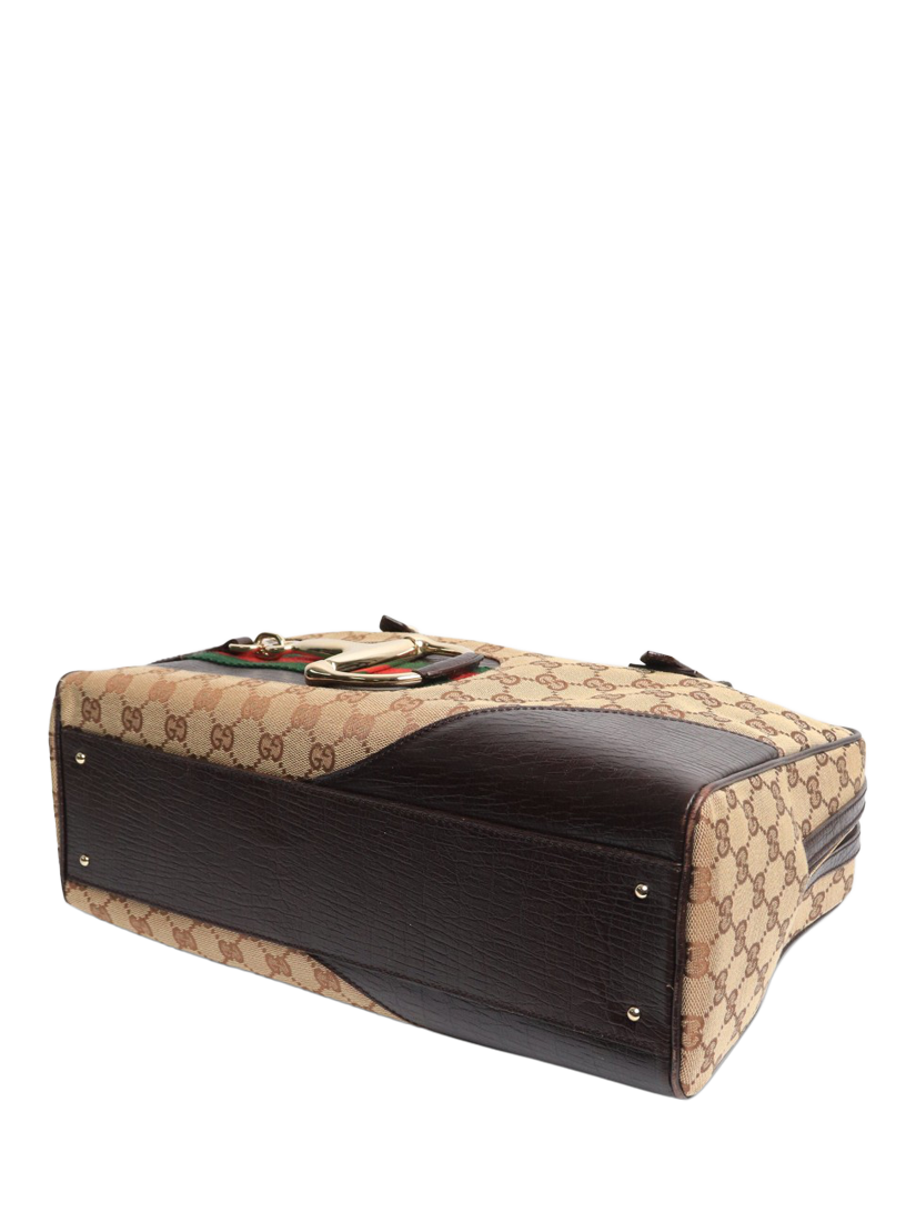 Product image 5 of 10, which shows Pre-loved GUCCI Hasler Rabbit GG Canvas Top Handle Bag, Brown/Multi