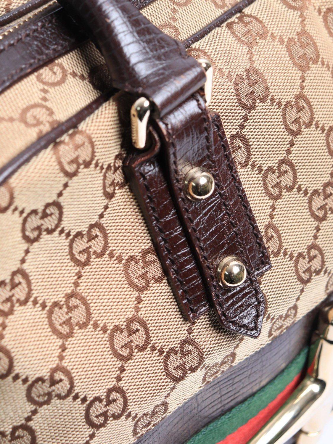 Product image 6 of 10, which shows Pre-loved GUCCI Hasler Rabbit GG Canvas Top Handle Bag, Brown/Multi