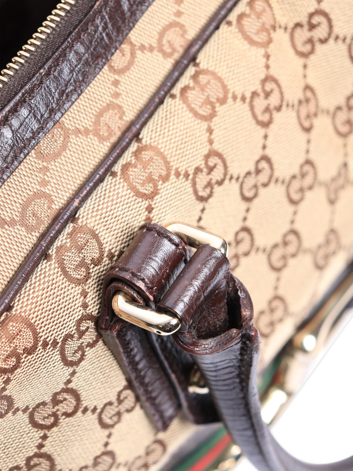 Product image 9 of 10, which shows Pre-loved GUCCI Hasler Rabbit GG Canvas Top Handle Bag, Brown/Multi