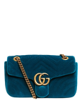 Pre-loved GUCCI GG Marmont Velvet Quilted Shoulder Bag, Teal